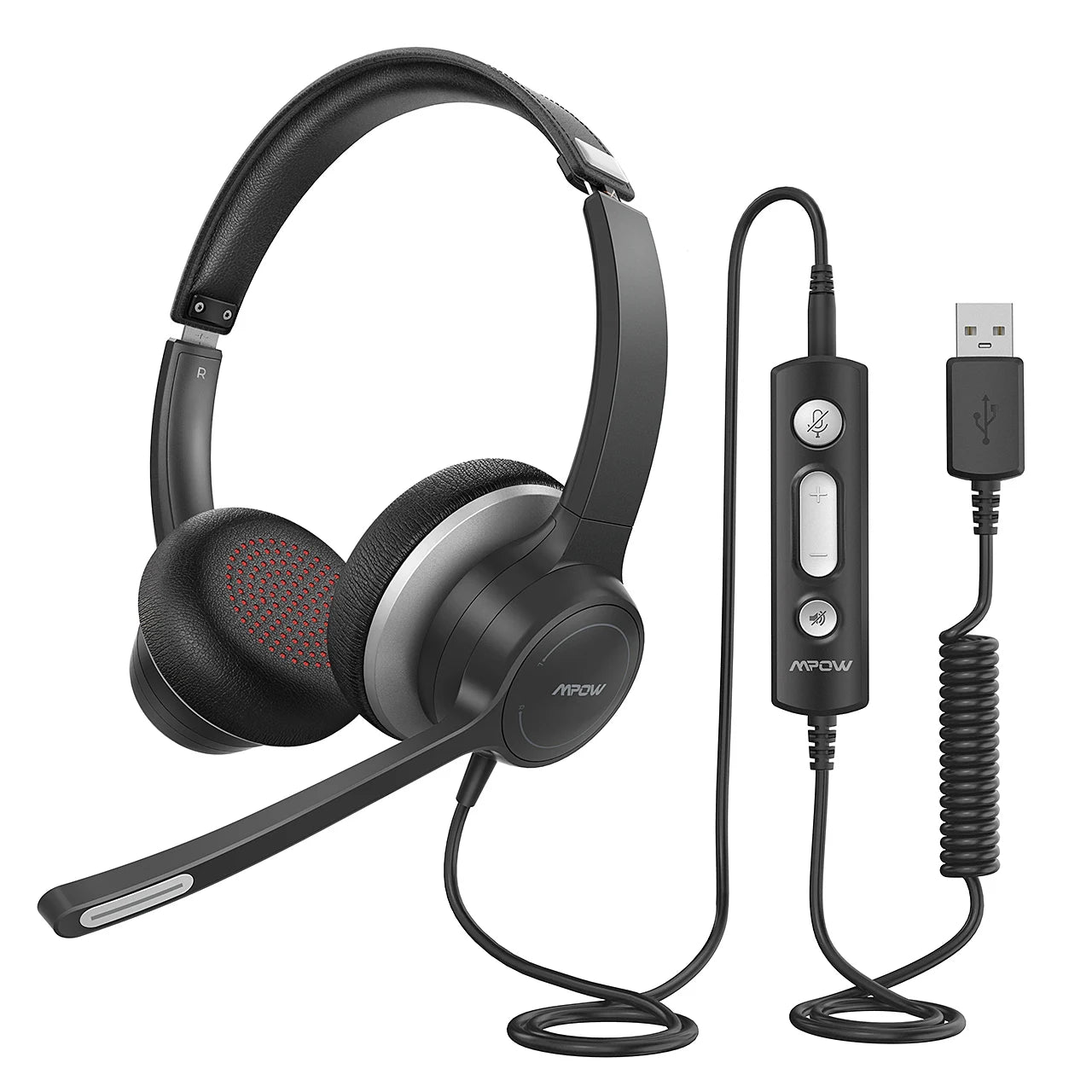 USB Wired Headset On-Ear Computer Headphones with Microphone