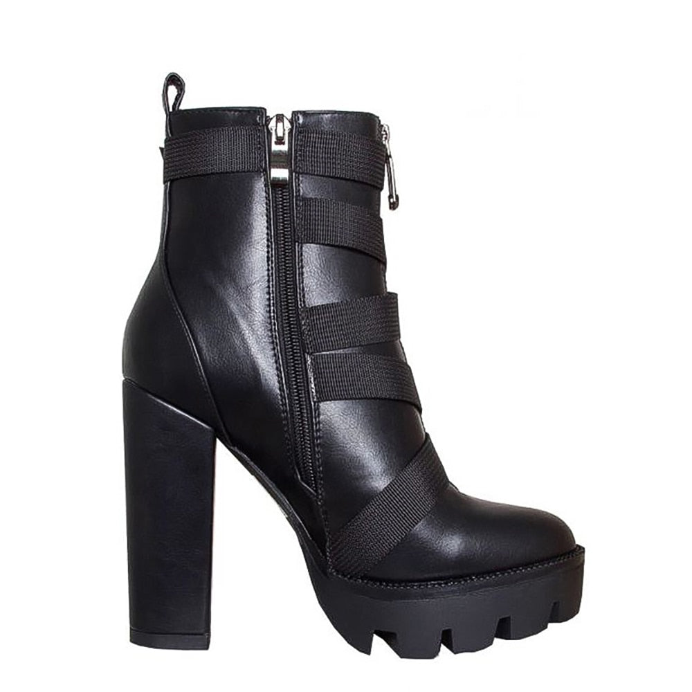 Women Ankle Boots Lace Chunky Heel Side Zipper - peterkaczconnect