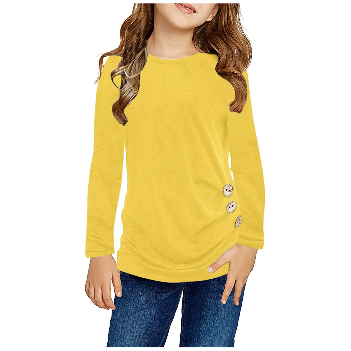 Kids Girls Casual Tunic Tops Knot Front Button  Loose Blouse Autumn Winter T-Shirt