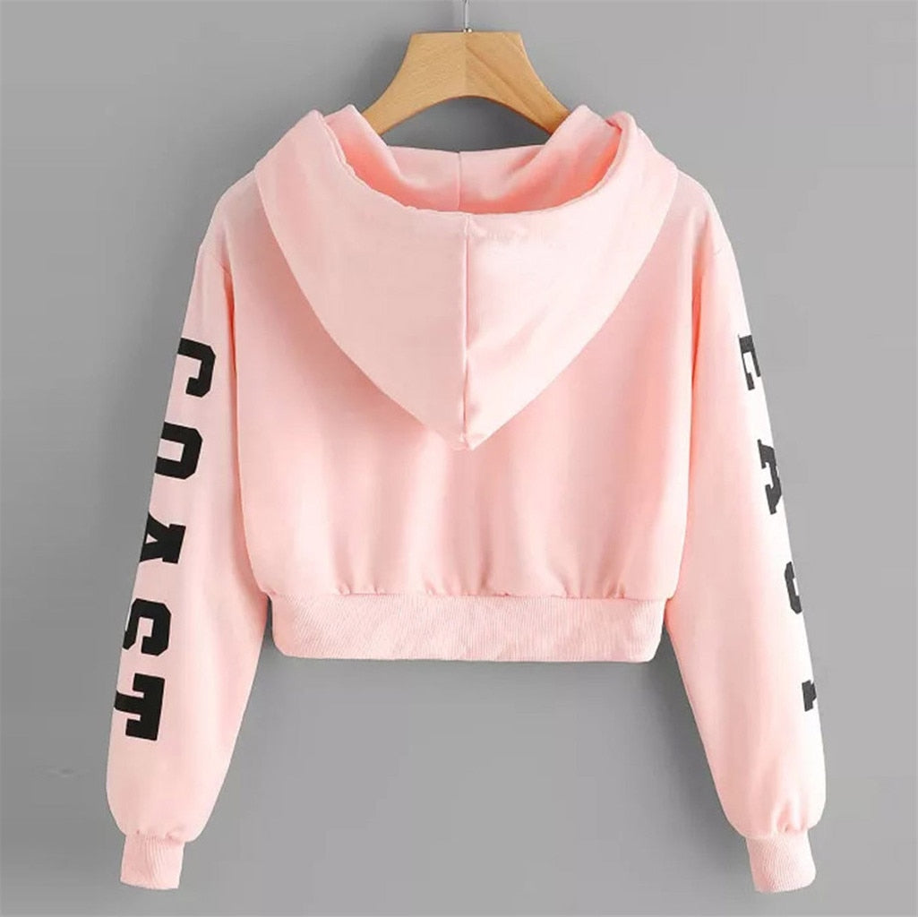 Sweatshirt Letters Hooded Womens Autumn Long Sleeve Pullover