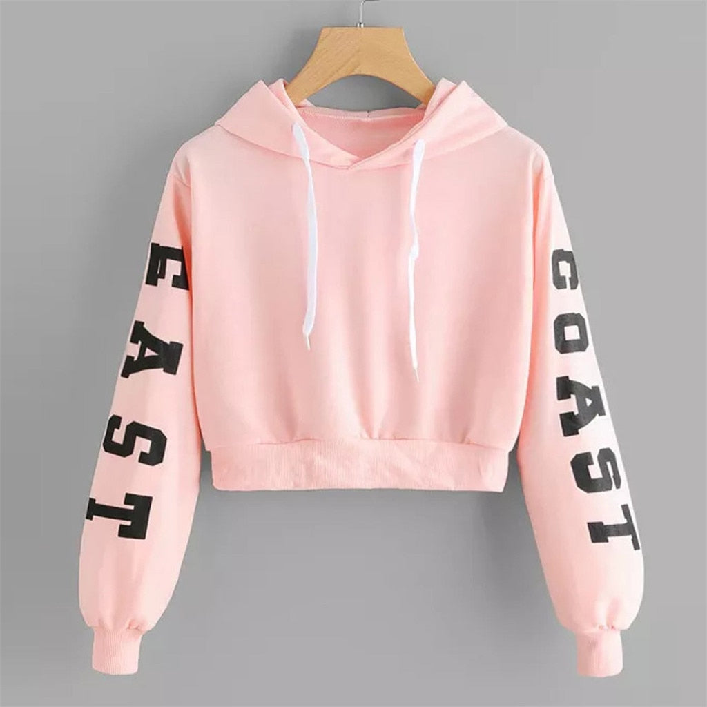 Sweatshirt Letters Hooded Womens Autumn Long Sleeve Pullover