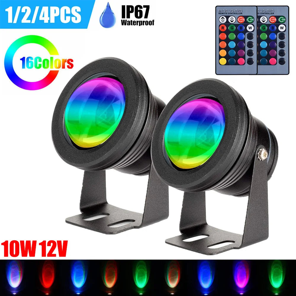 RGB Submersible LED Pond Spotlight Remote Underwater Pool Lamp