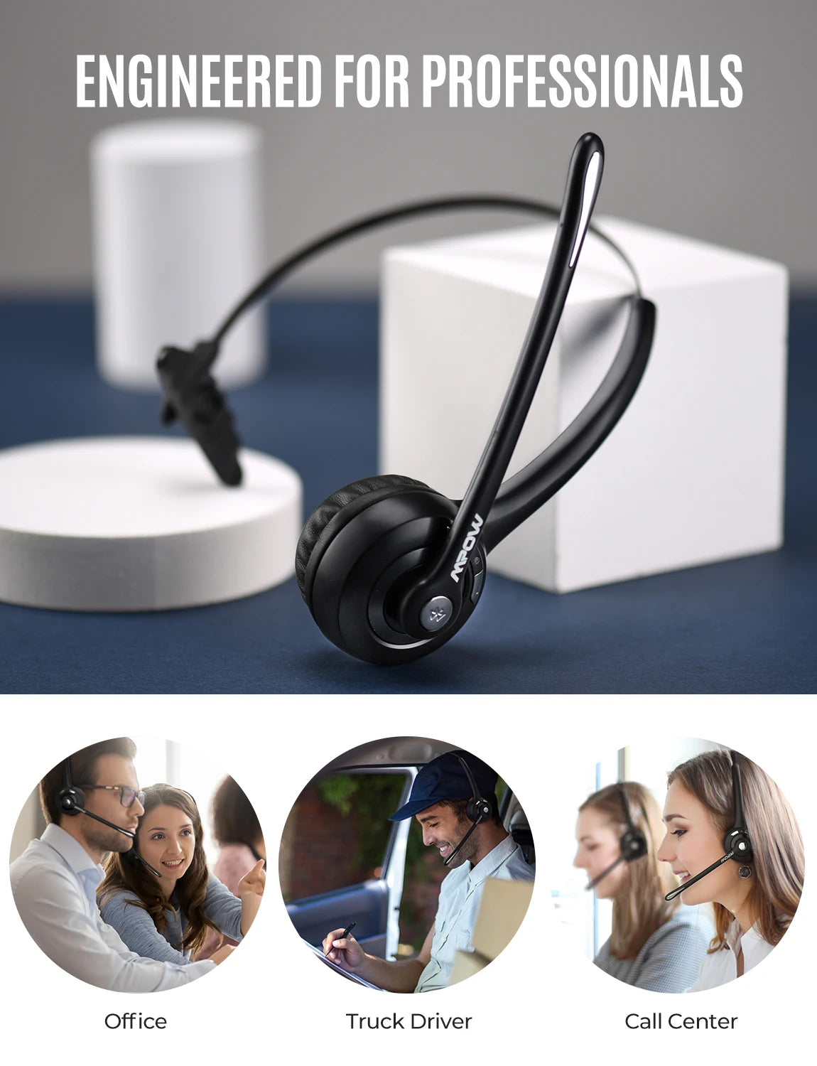 Wireless Bluetooth headphone With Microphone Call Center