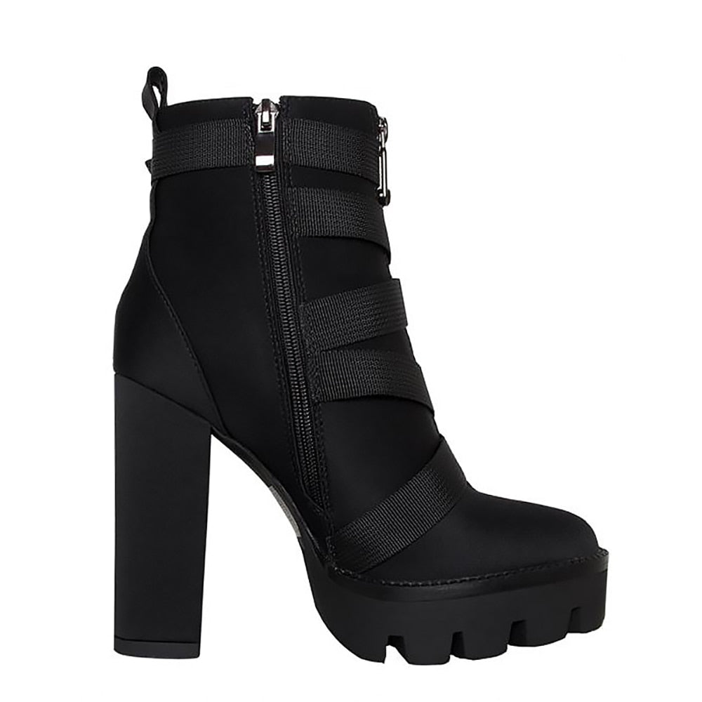 Women Ankle Boots Lace Chunky Heel Side Zipper - peterkaczconnect