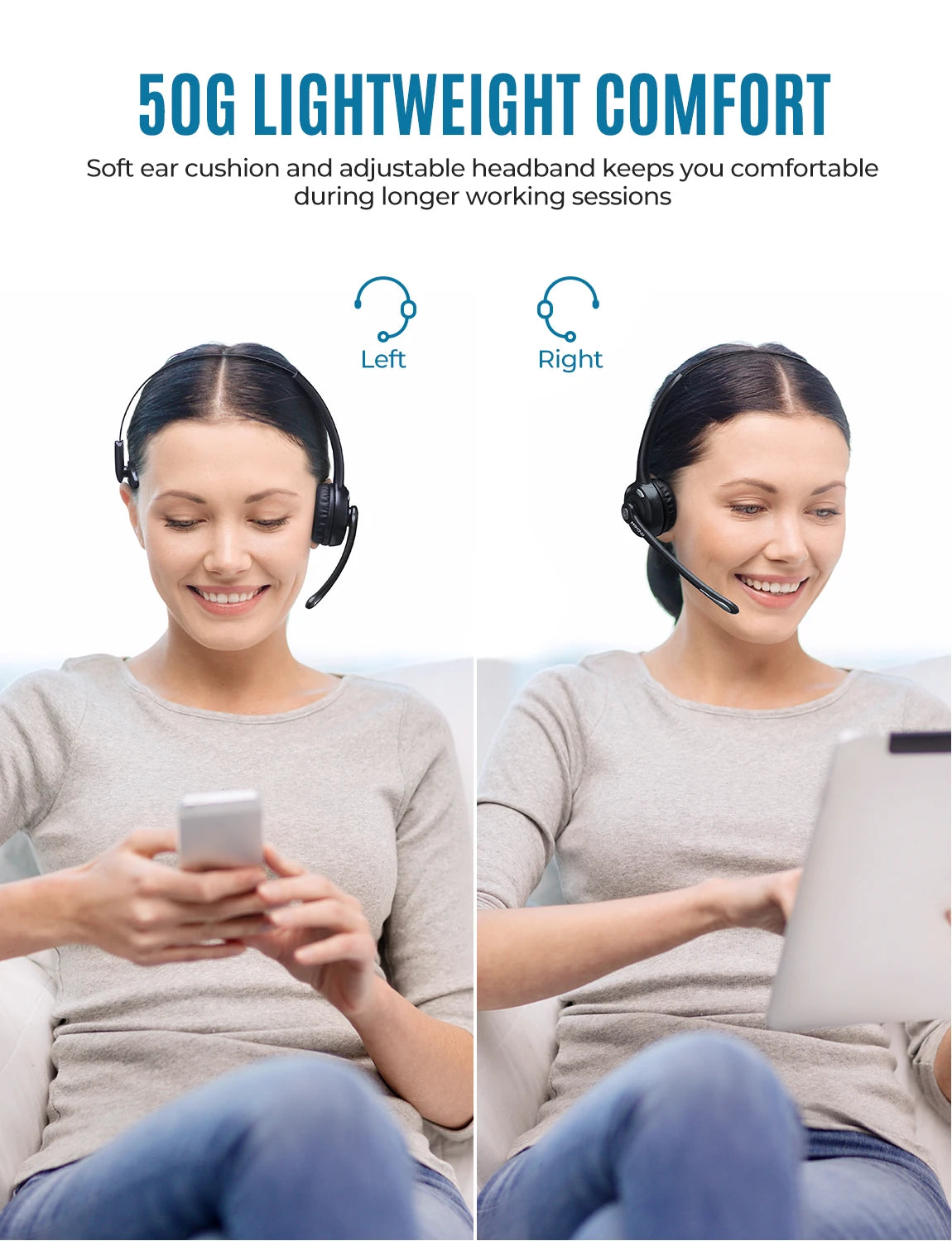 Wireless Bluetooth headphone With Microphone Call Center