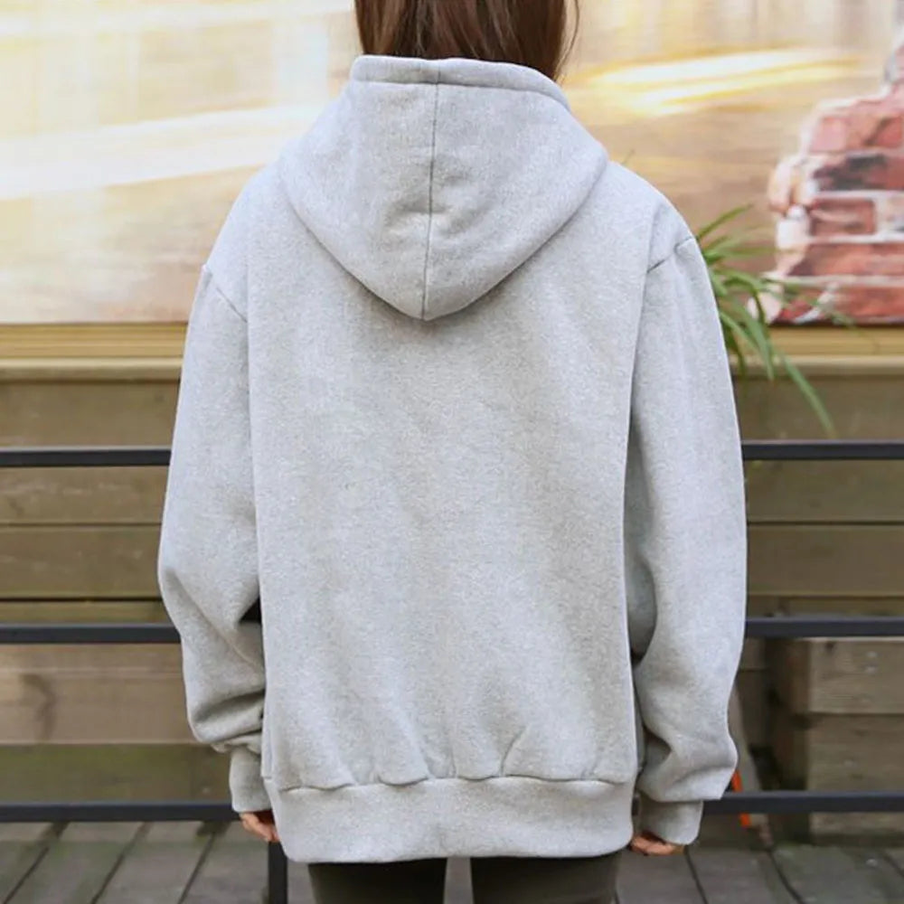 Fleece Hooded Sweatshirt Autumn Winter Loose Zip Up