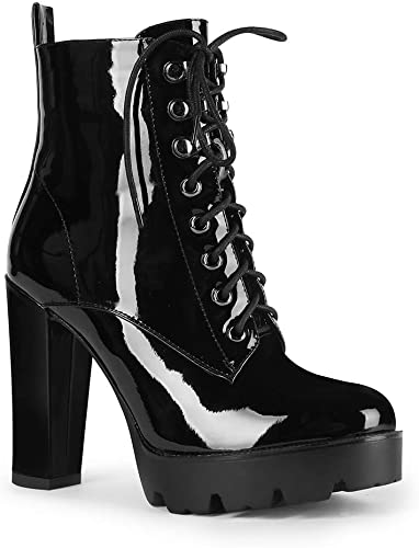 Women Ankle Boots Lace Chunky Heel Side Zipper - peterkaczconnect