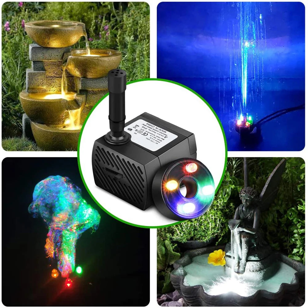 Submersible Water Pump With LED Light Super Silent Fish Tank Aquarium LED