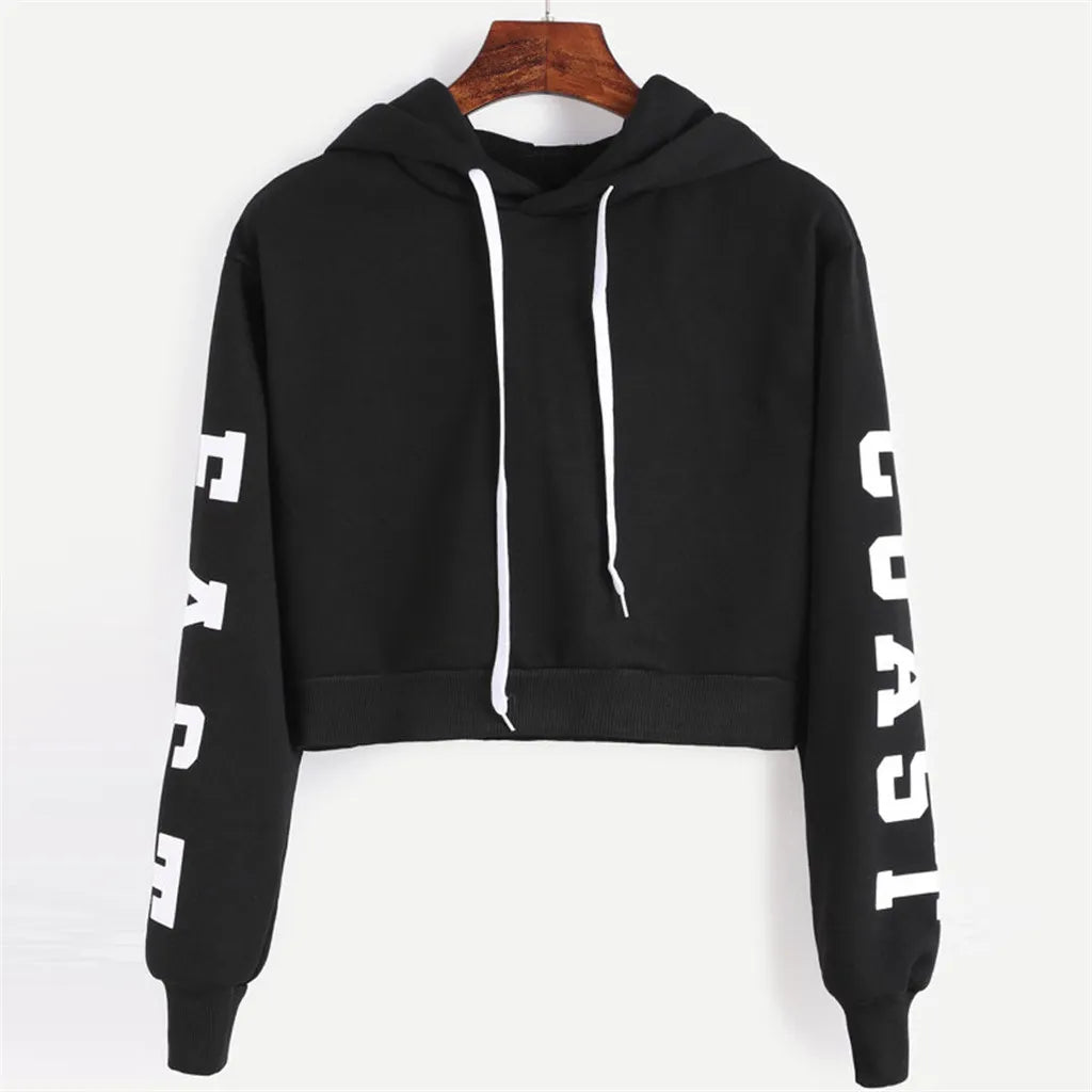 Sweatshirt Letters Hooded Womens Autumn Long Sleeve Pullover