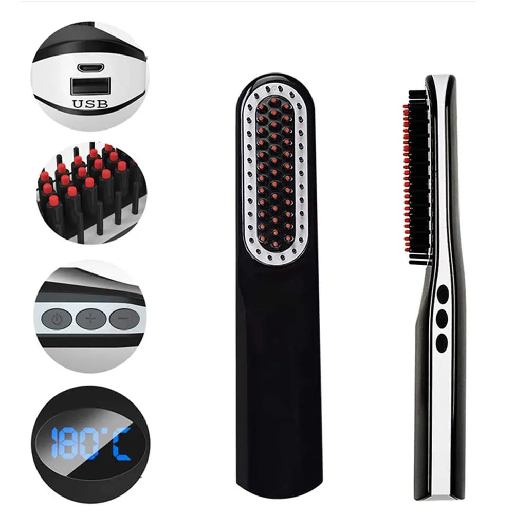 Wireless Men Quick Beard Straightener Hair Style Comb