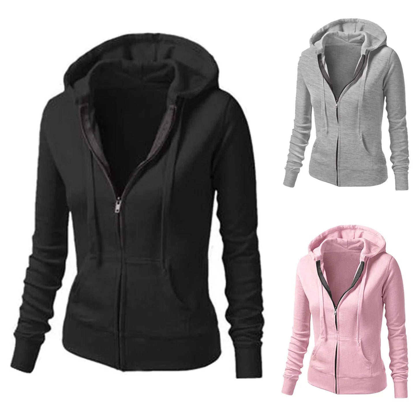 Autumn Winter Hooded Sweatshirt Women Pockets Zipper Hoodies