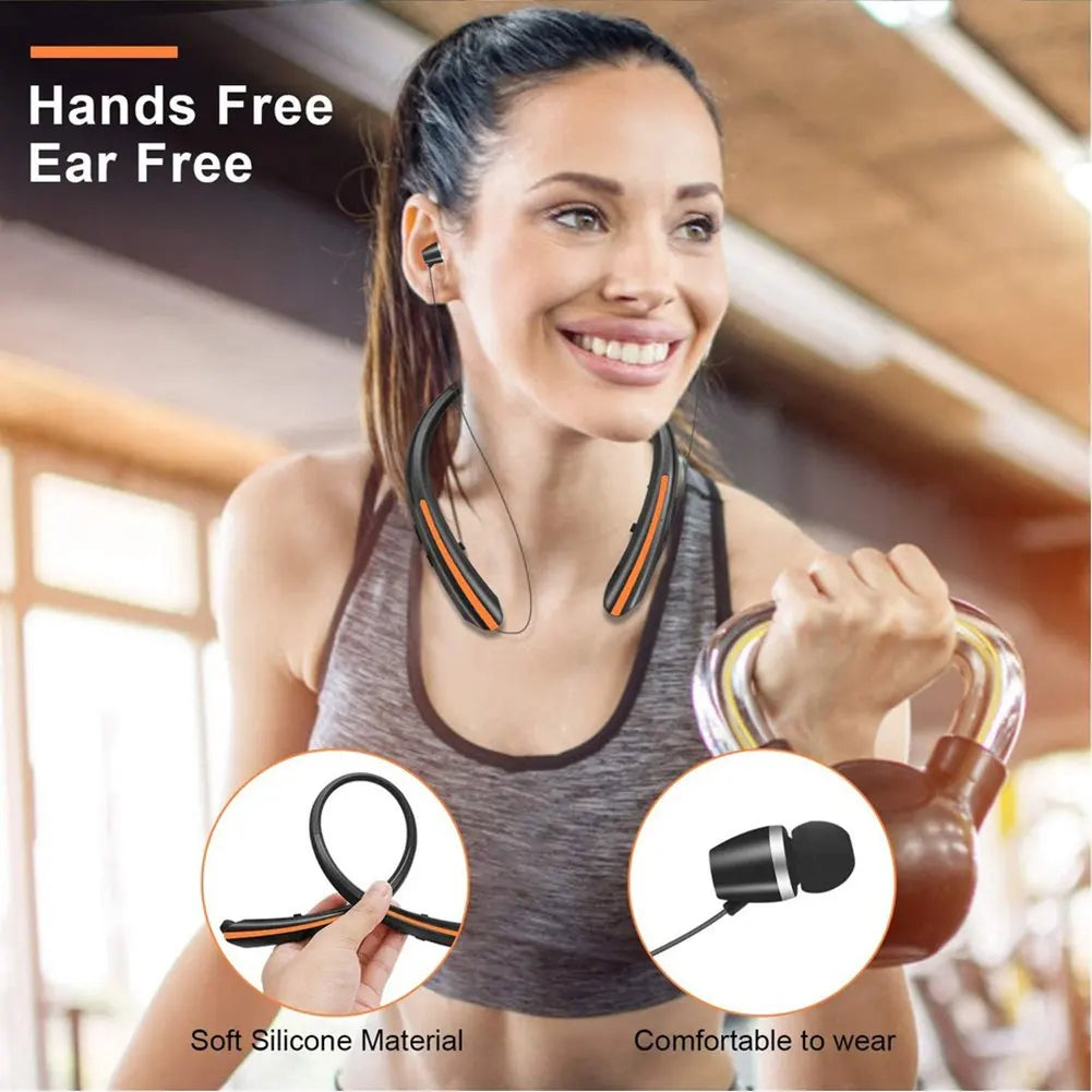 Retractable Neckband Headphones Wireless Bluetooth-compatible Sports Earbuds Hands-free Call