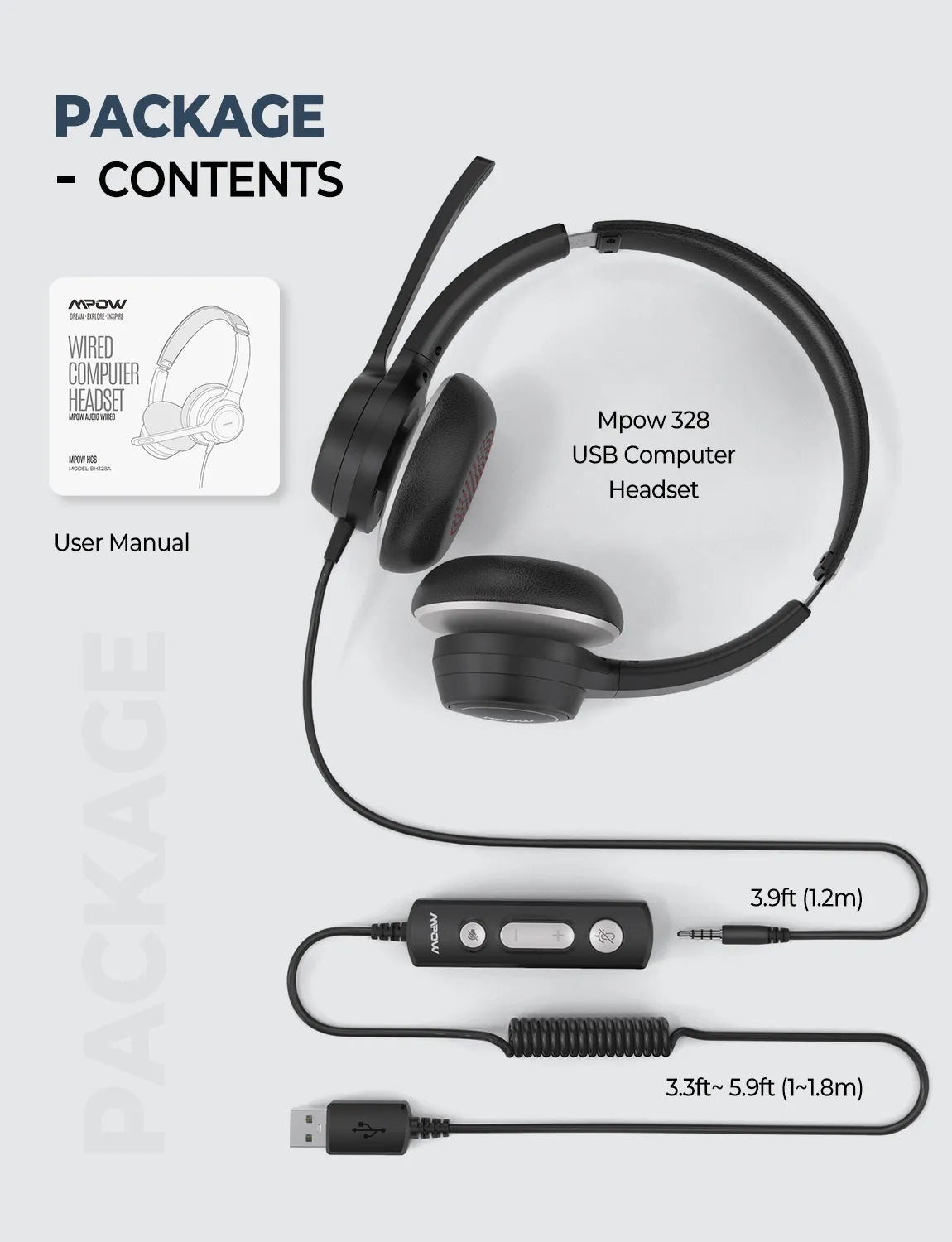 USB Wired Headset On-Ear Computer Headphones with Microphone