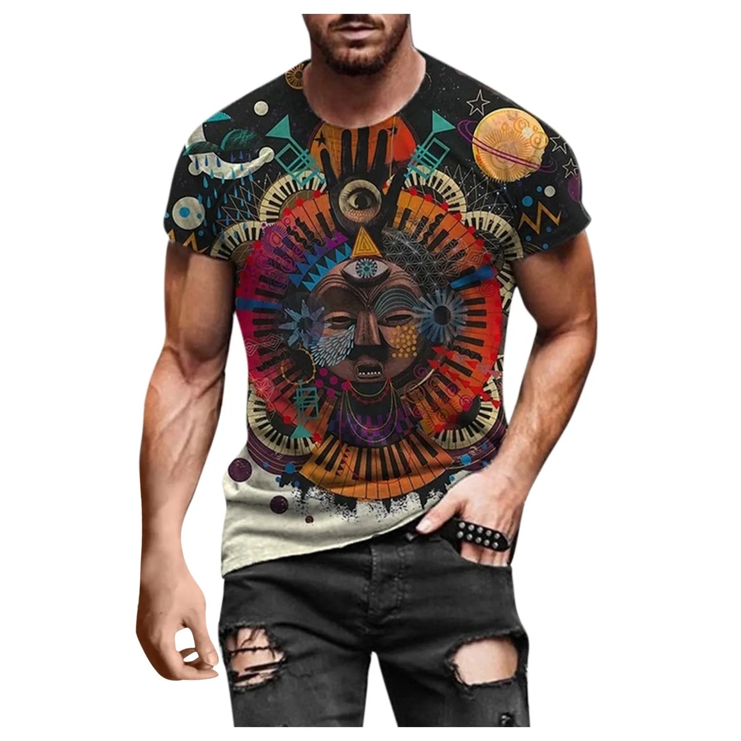 Plus Size Men Short Sleeve 3D Printed O-Neck  T-Shirt