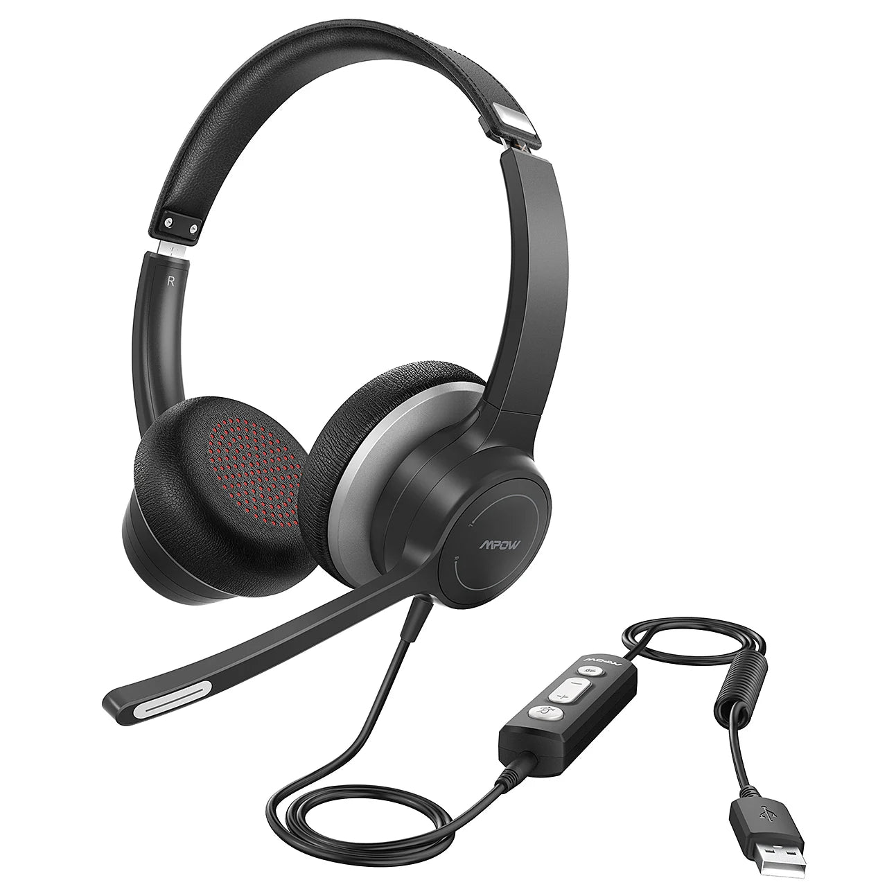 USB Wired Headset On-Ear Computer Headphones with Microphone