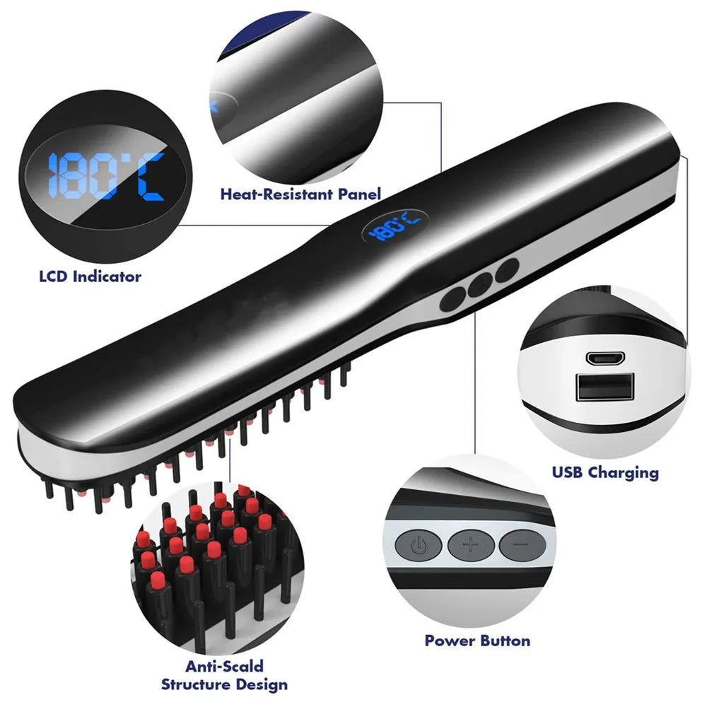 Wireless Men Quick Beard Straightener Hair Style Comb