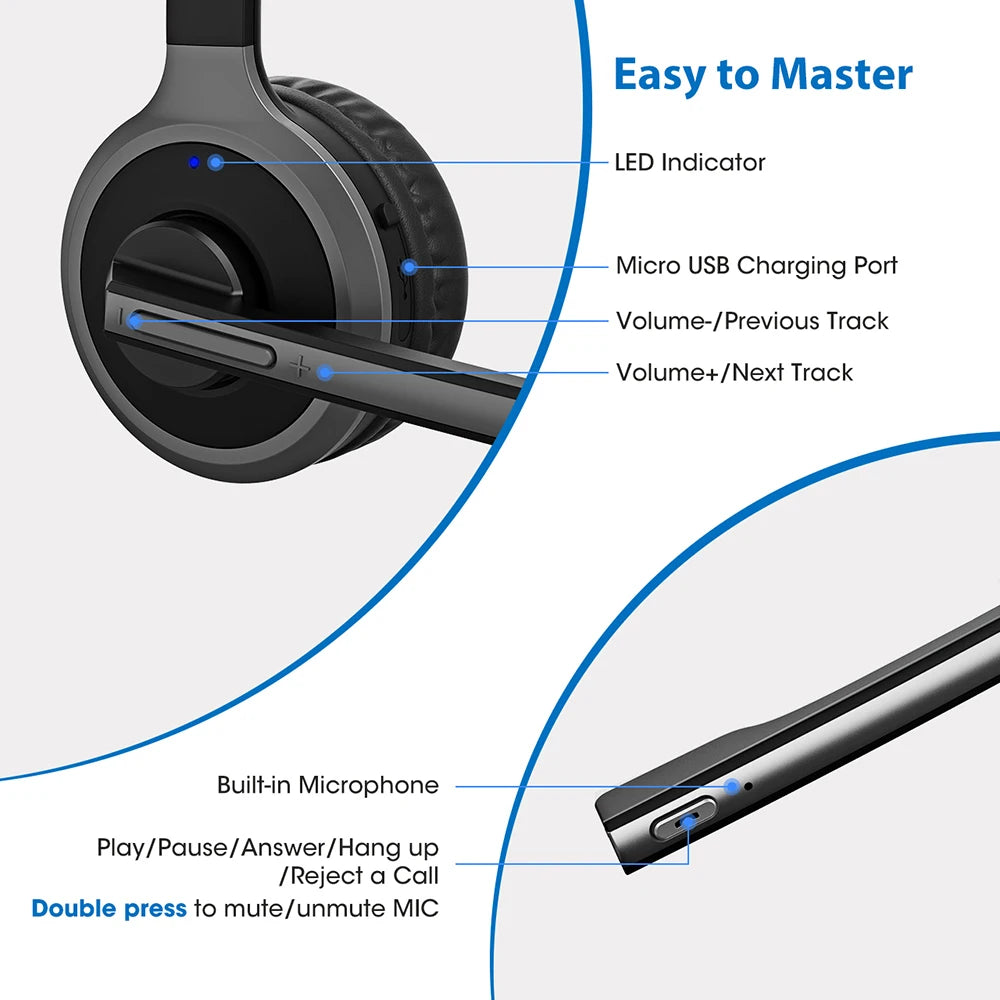 Bluetooth  Headphones with Mic Charging Base Wireless Headset