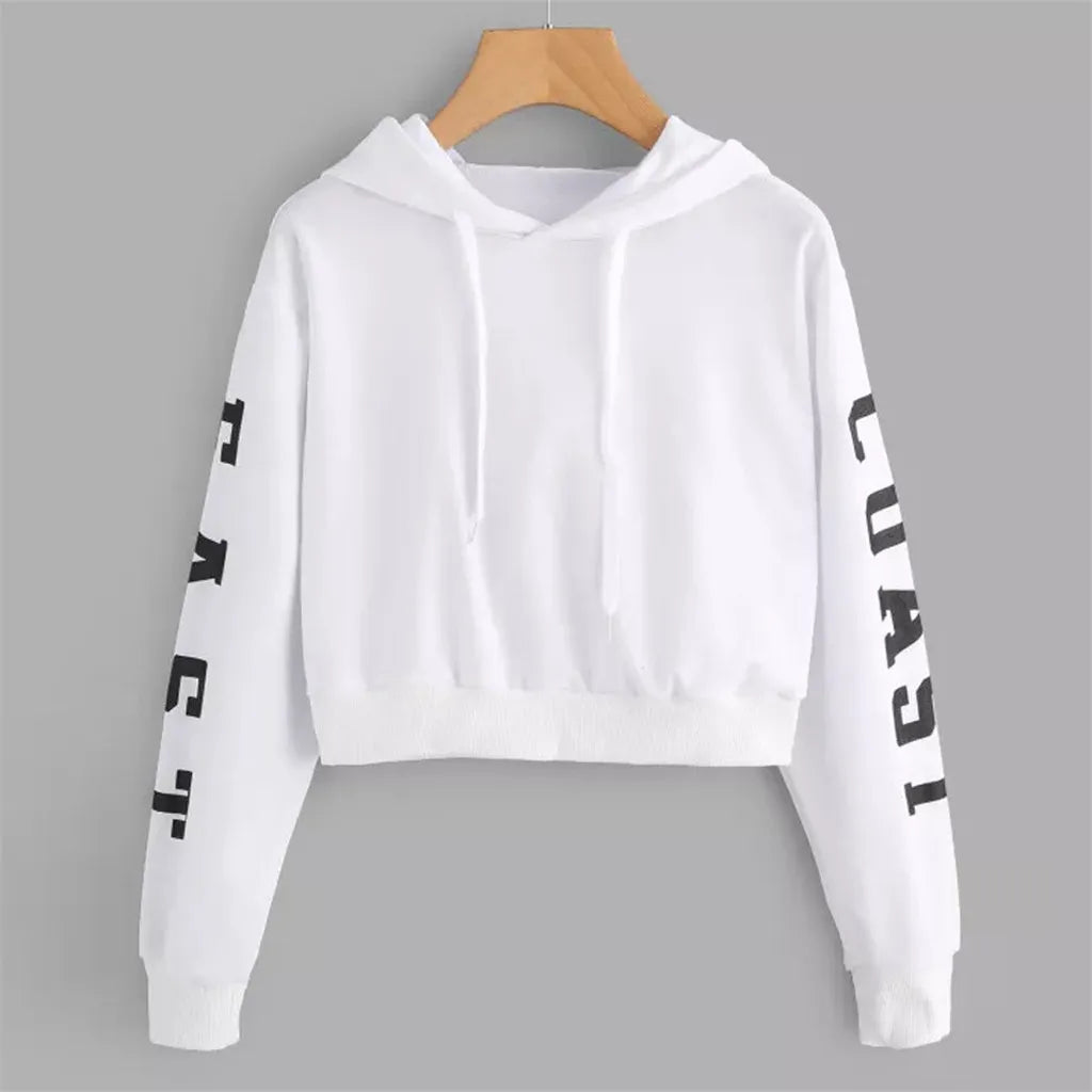 Sweatshirt Letters Hooded Womens Autumn Long Sleeve Pullover