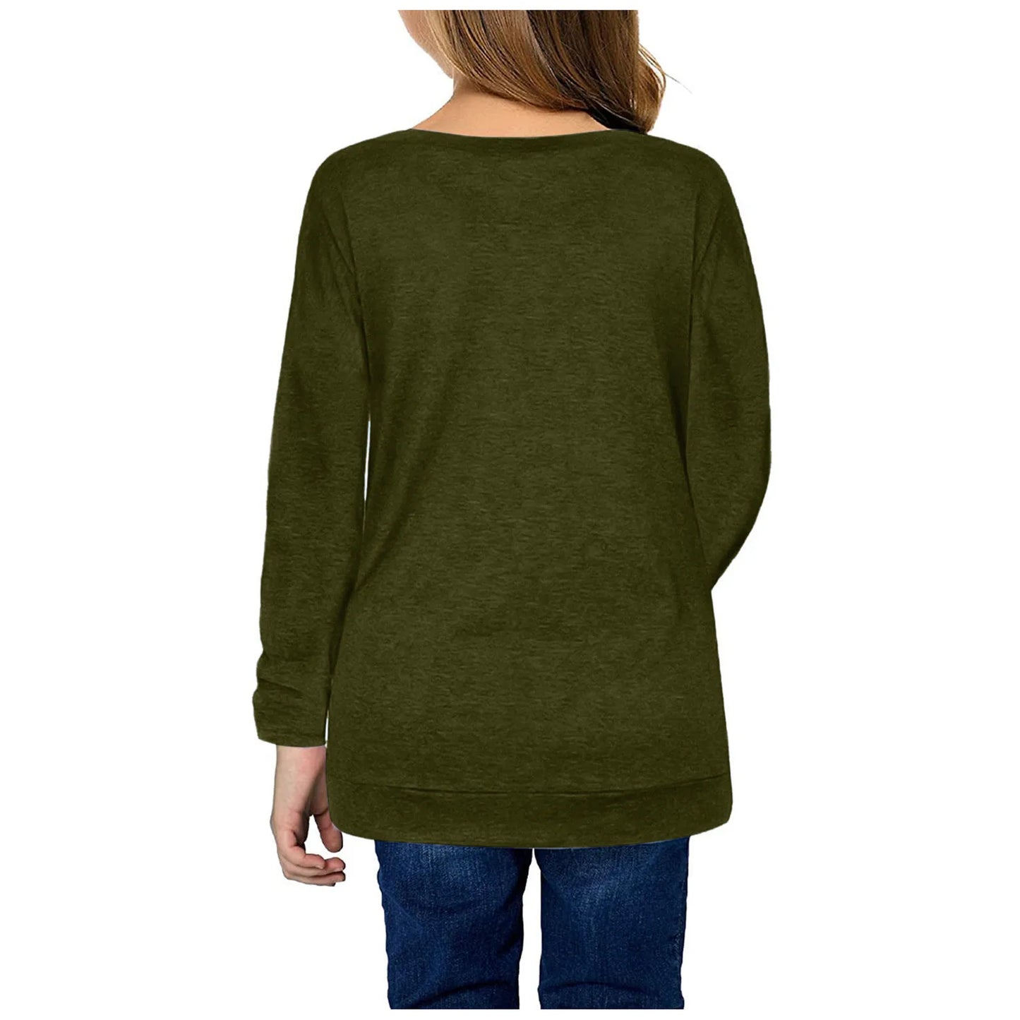 Kids Girls Casual Tunic Tops Knot Front Button  Loose Blouse Autumn Winter T-Shirt