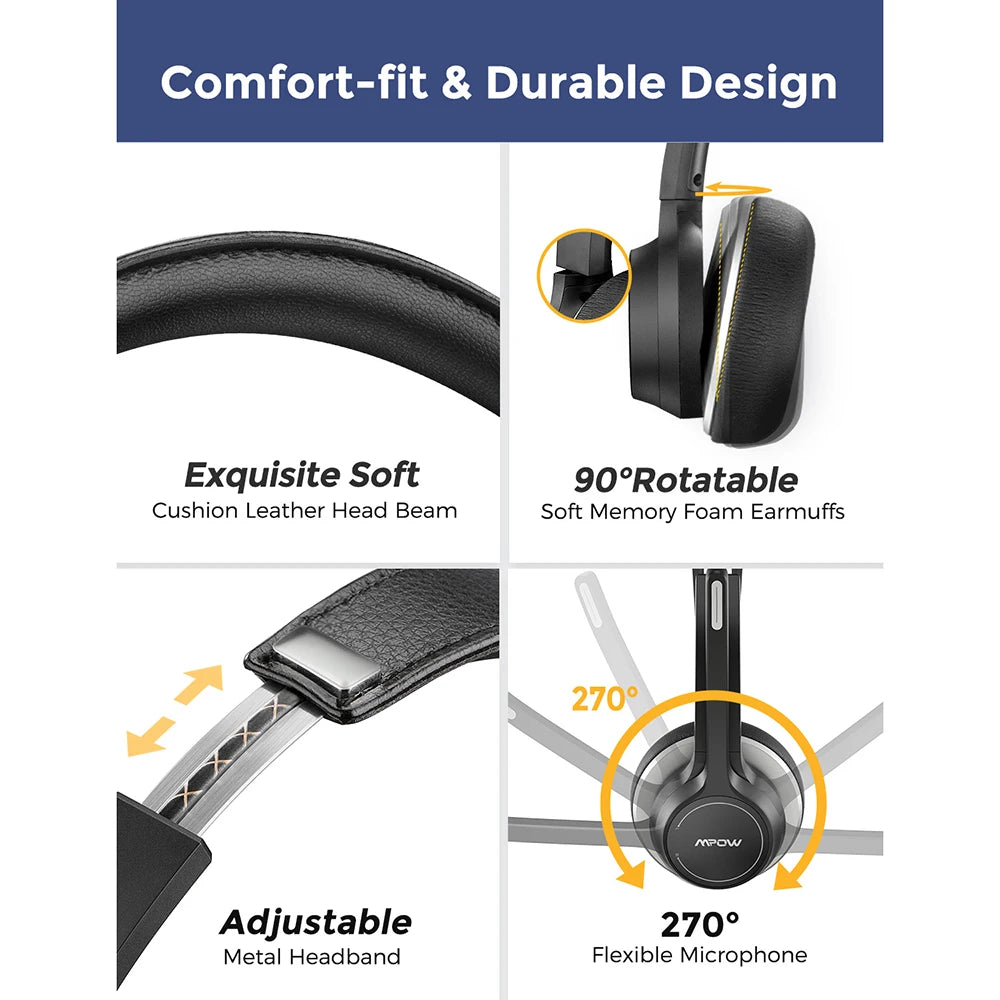 USB Wired Headset On-Ear Computer Headphones with Microphone