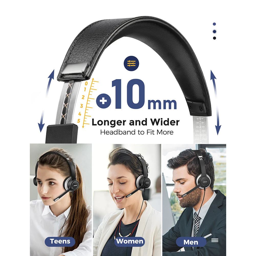 USB Wired Headset On-Ear Computer Headphones with Microphone