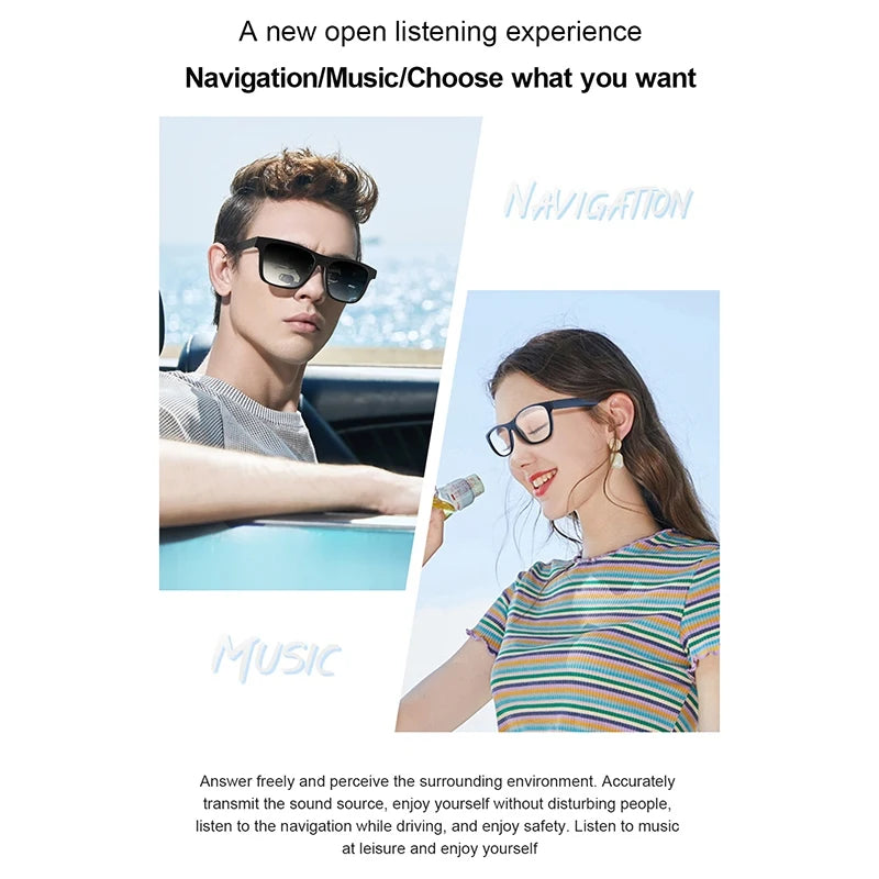 E10 Smart Glasses Bone Conduction Headphones Replaceable Prescription Lenses Bluetooth Earphone Stereo Music Sunglasses Ear Hook