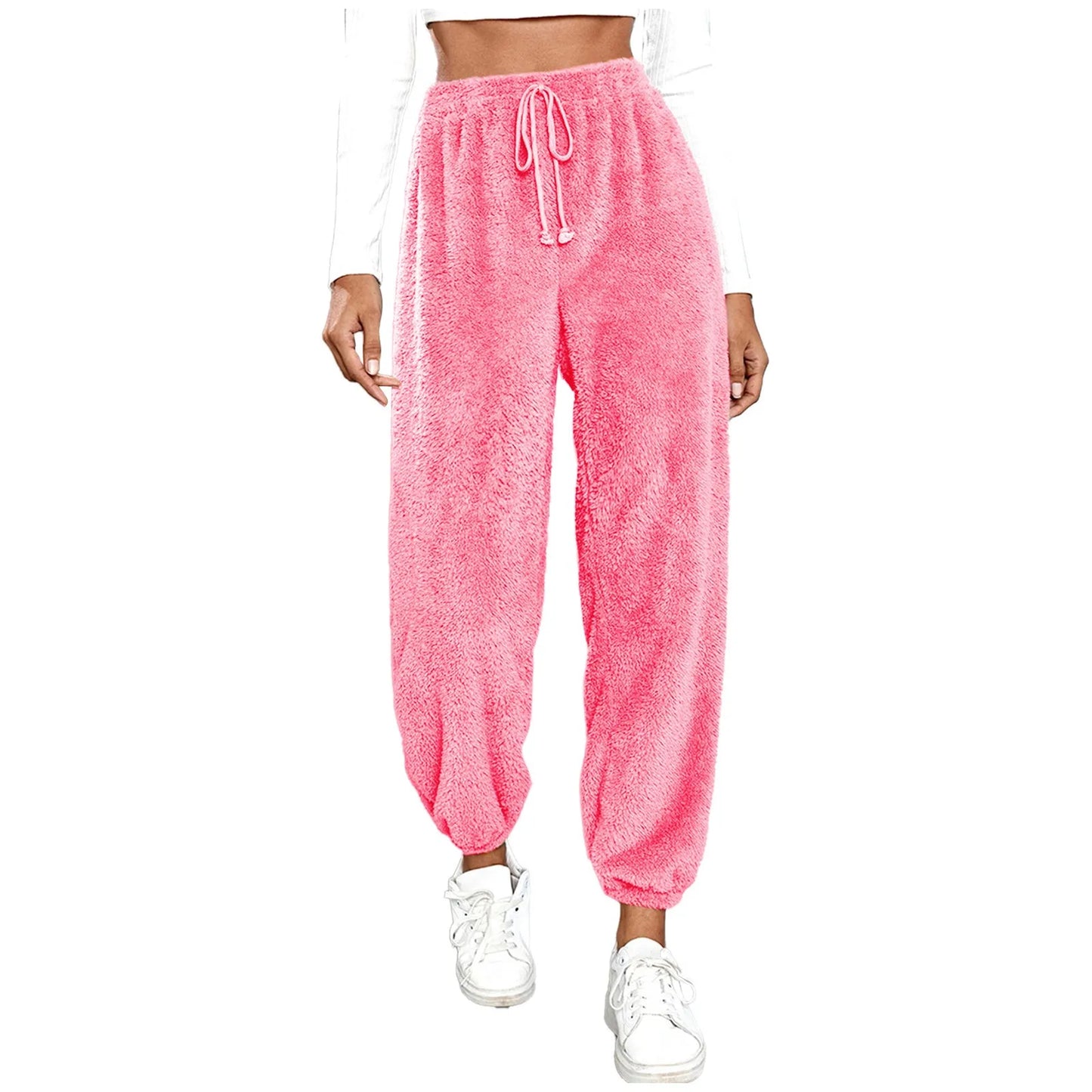 Women's Thick Pants Elastic Solid Color Plush Fleece