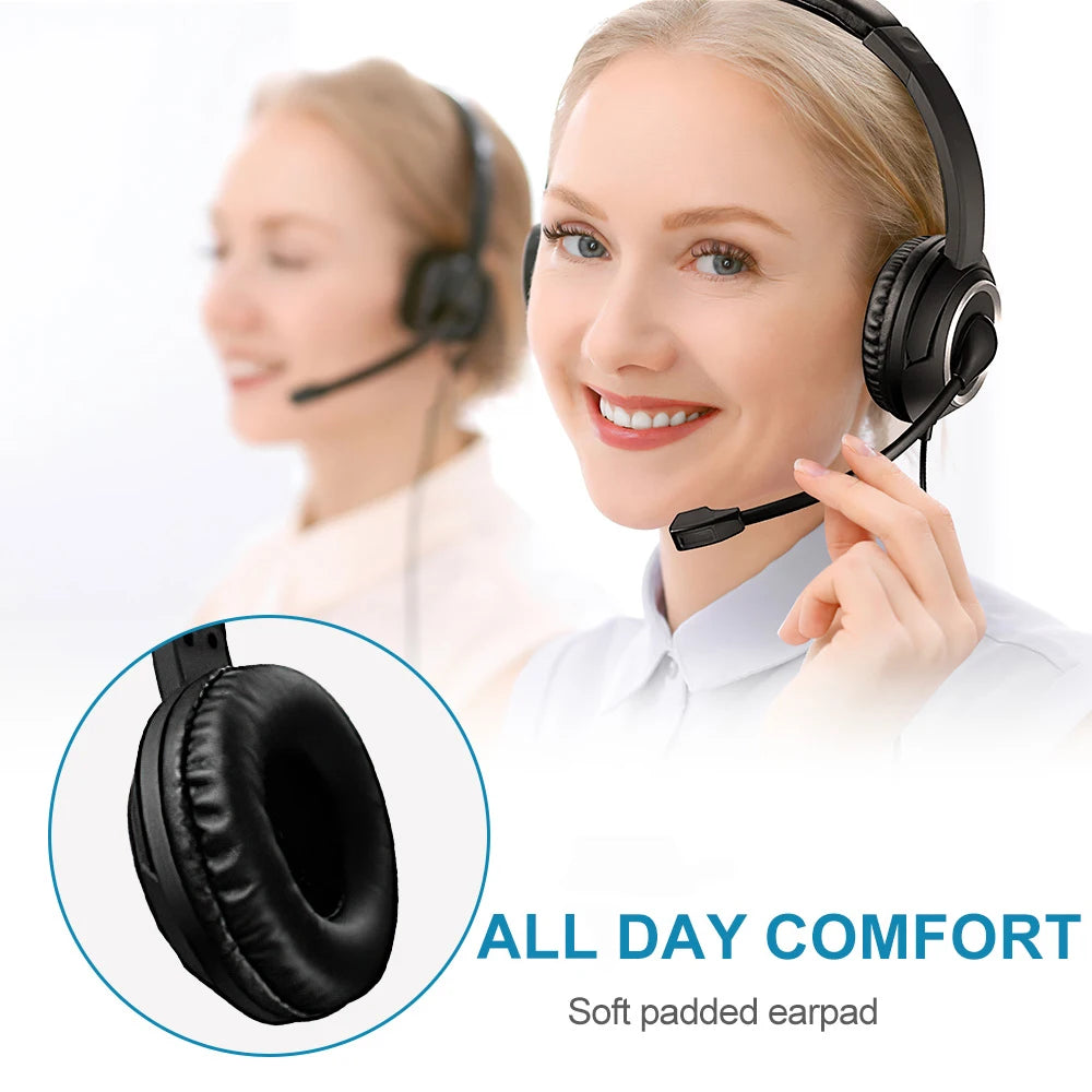 Wired USB Headset Call Center Headphones with Microphone