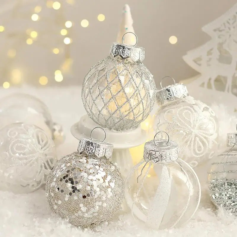 Christmas Ornaments Balls 25 Pieces Glittering Silver White