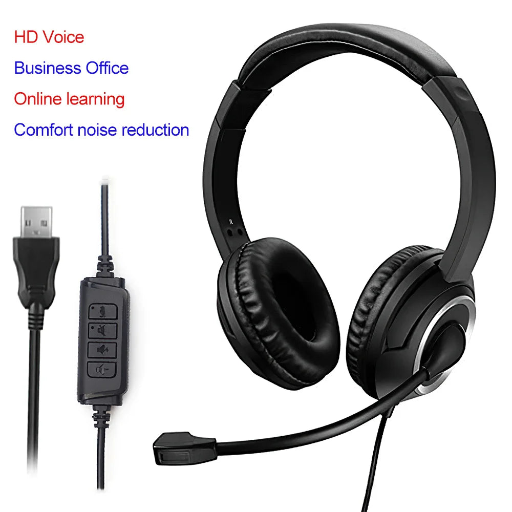 Wired USB Headset Call Center Headphones with Microphone