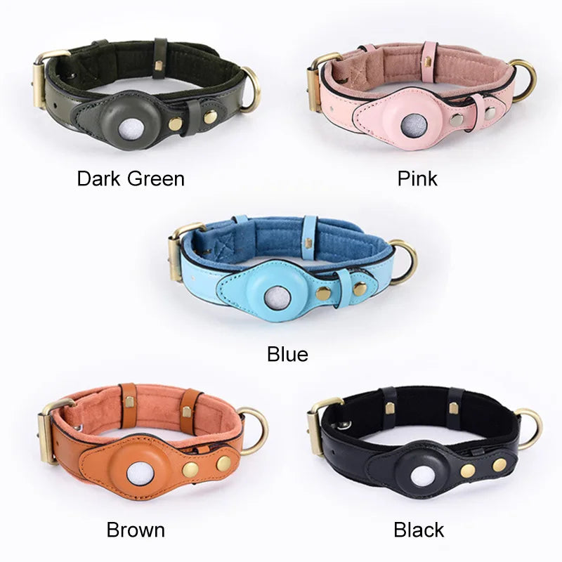 New Leather Anti-Lost Dog Collar With Airtag Holder