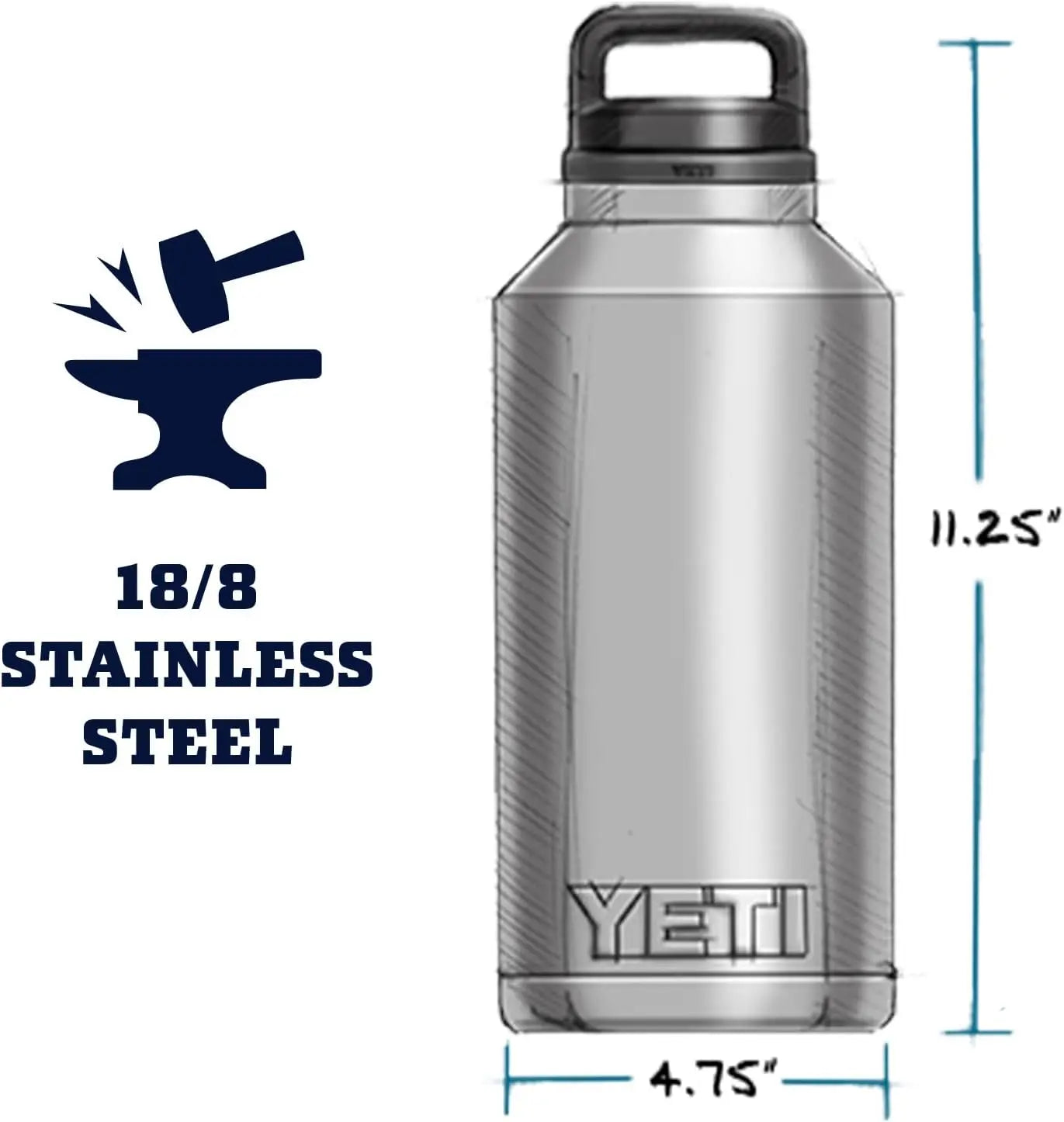 YETI Rambler 64 oz Bottle, Vacuum Insulated, Stainless Steel with Chug Cap