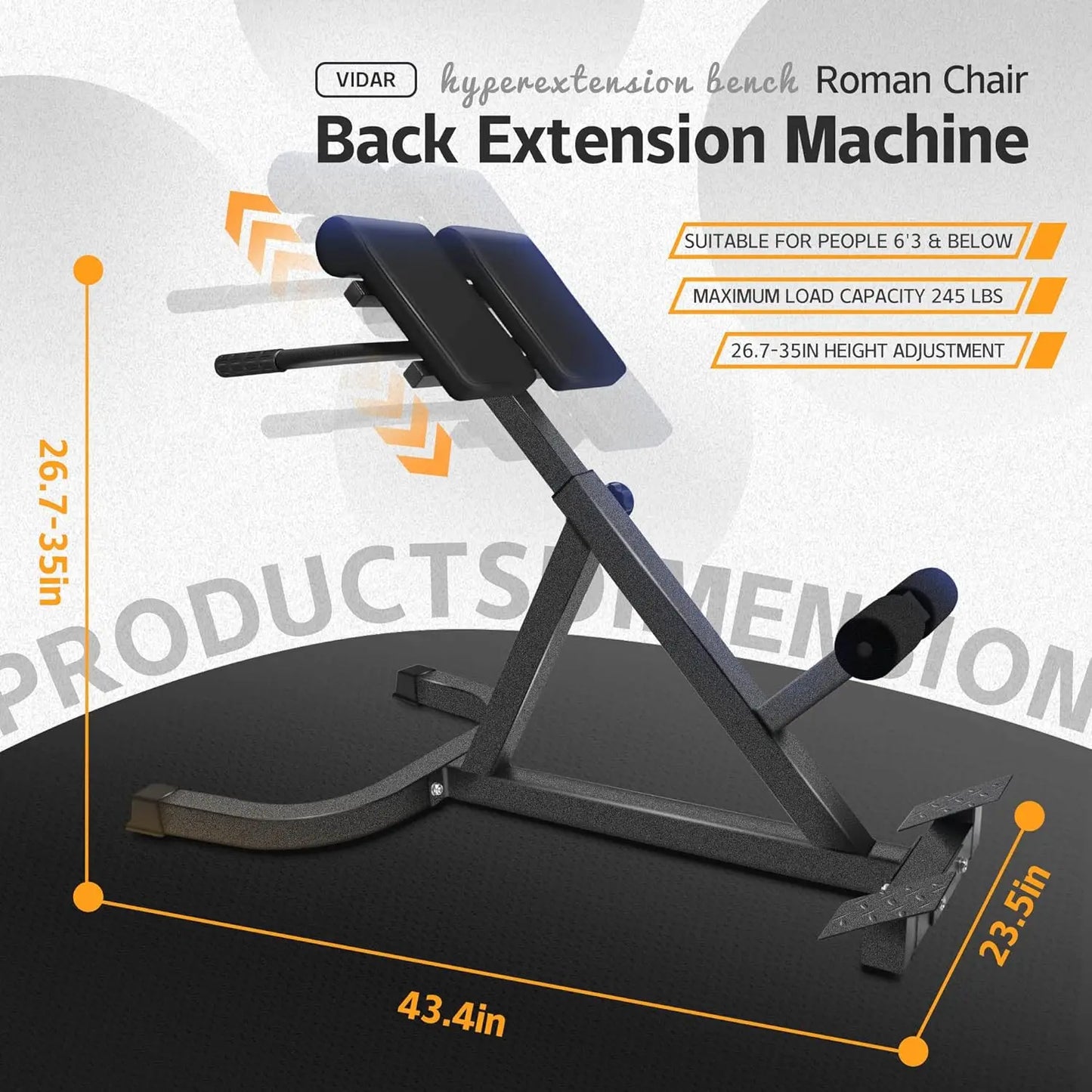 Back Extension Machine - Lower Back Hyperextension Bench - Adjustable