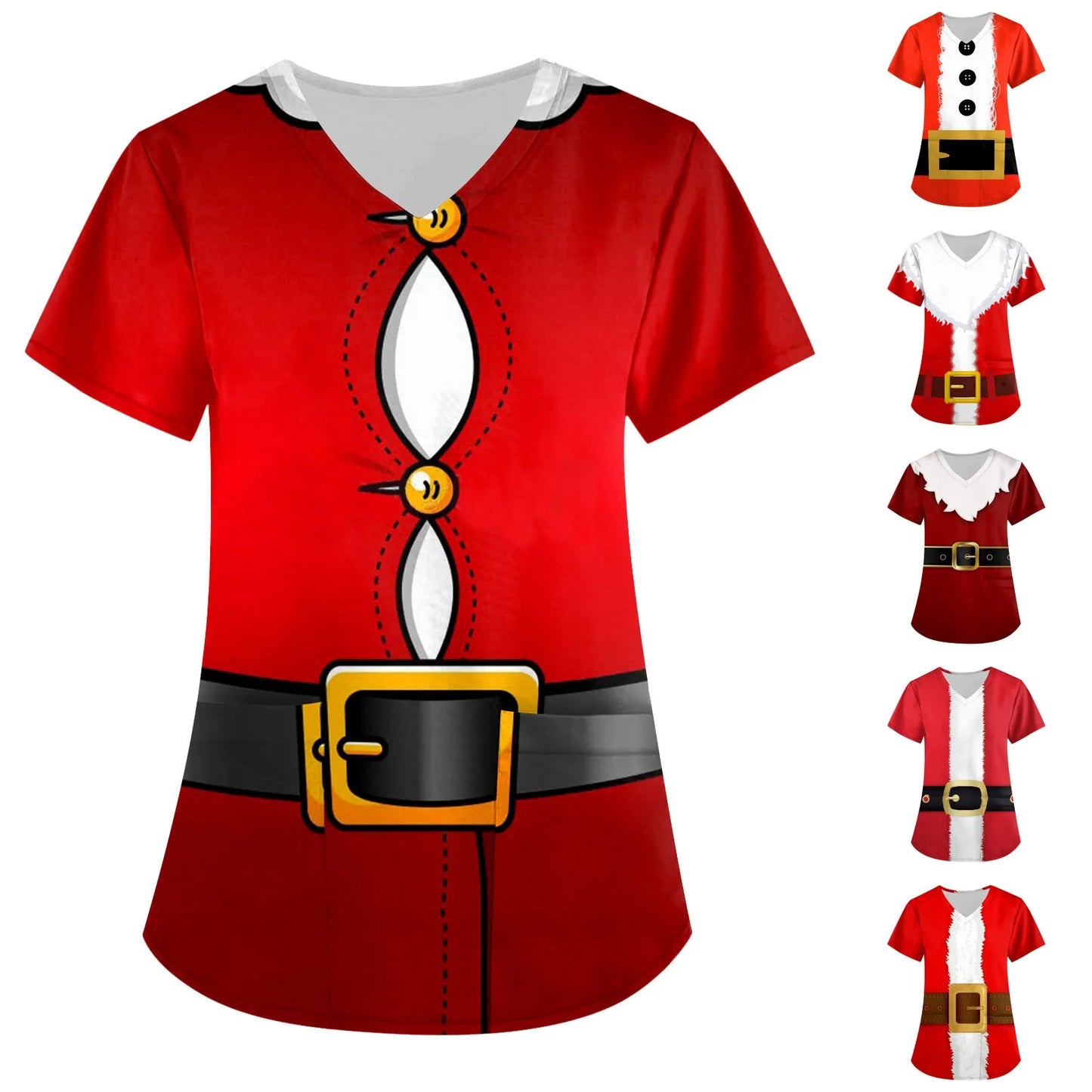 Scrubs Uniforms Plus Size Tops Christmas V-neck