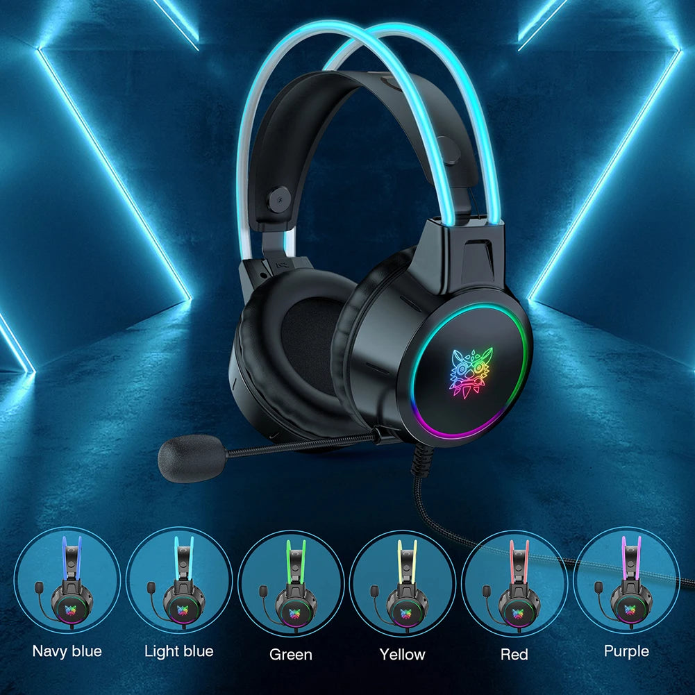 Pro Wired Gaming Headphones with Light Flexible Mic for ComputePC Gamer