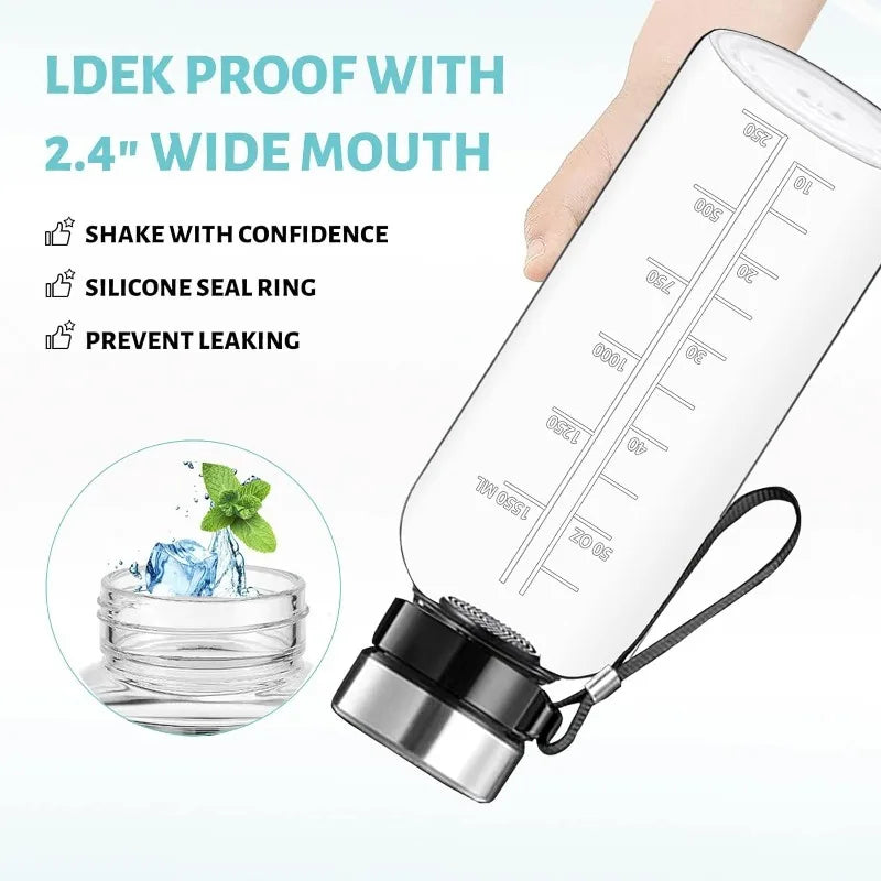 64 OZ Glass Water Bottle - Large Mouth Glass Drinking Bottles  BPA Free