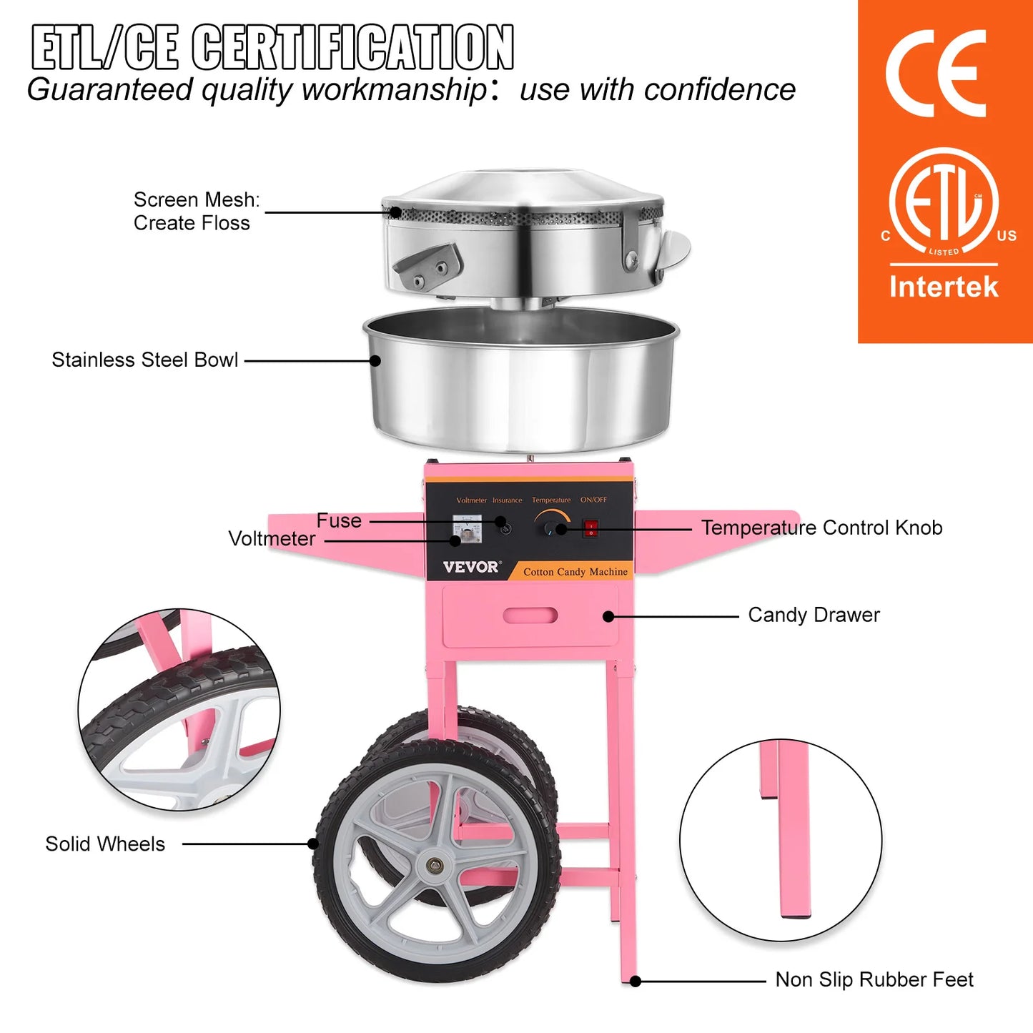 Electric Cotton Candy Machine with Cart