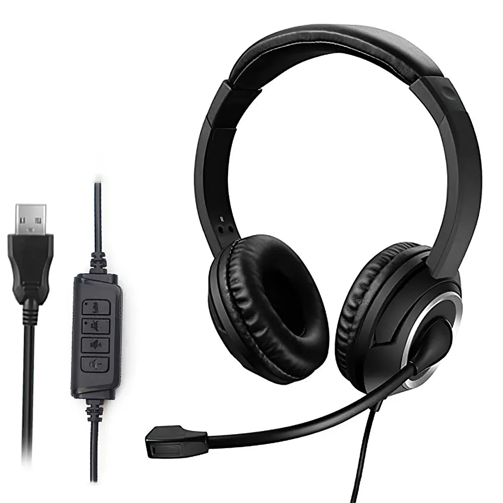 Wired USB Headset Call Center Headphones with Microphone