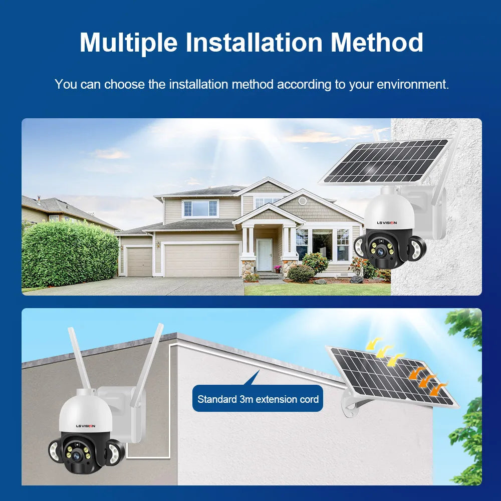 Solar Panel WIFI Surveillance Cam Outdoor Alarm Long Standby Battery