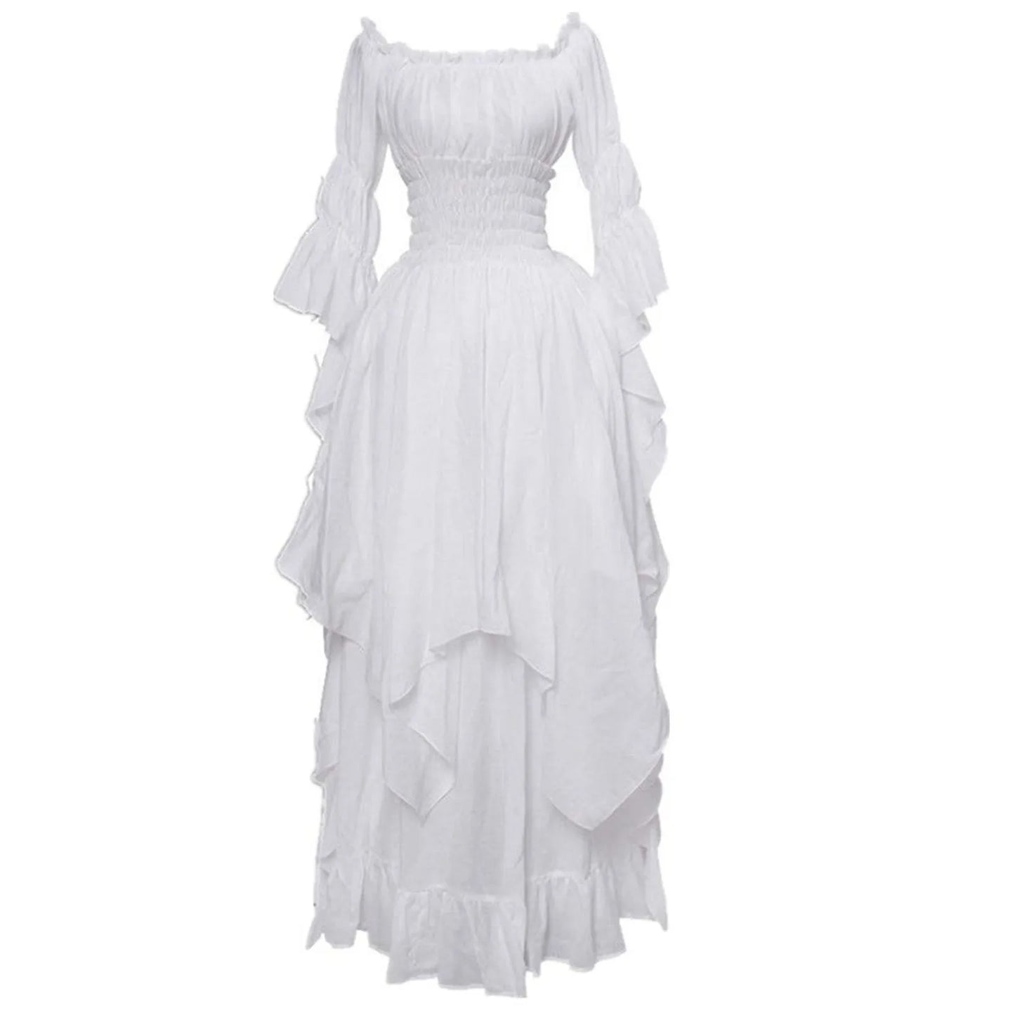 Elegant White Medieval Dress Sexy Strapless Queen Evening Dress S-5xl