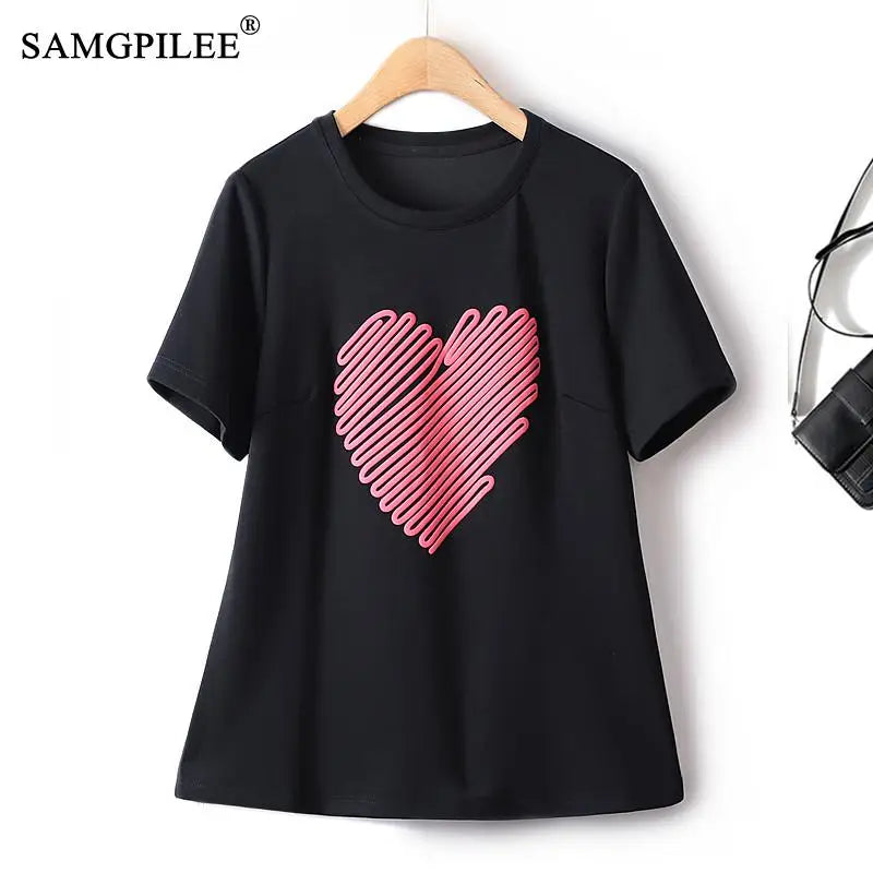 T Shirt For Women Summer  Heart Figure Air Cotton Slim O Neck