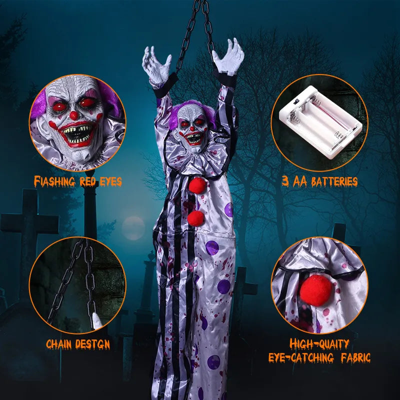 Halloween Clown Hanging Decoration Electric Voice Control Animatronics