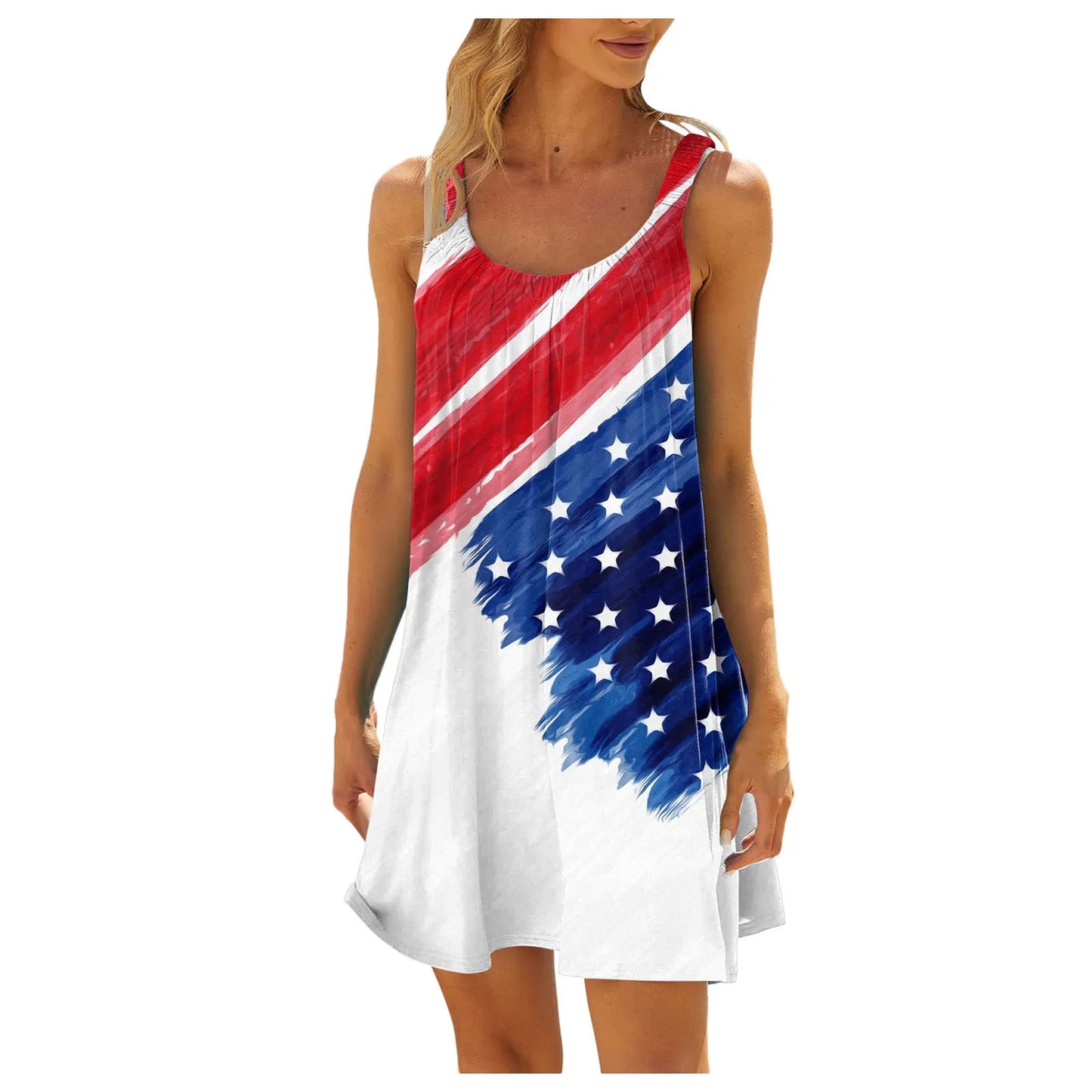 Women'S Sheer Fashion Dress American Flag Pattern Tie-Dye Print