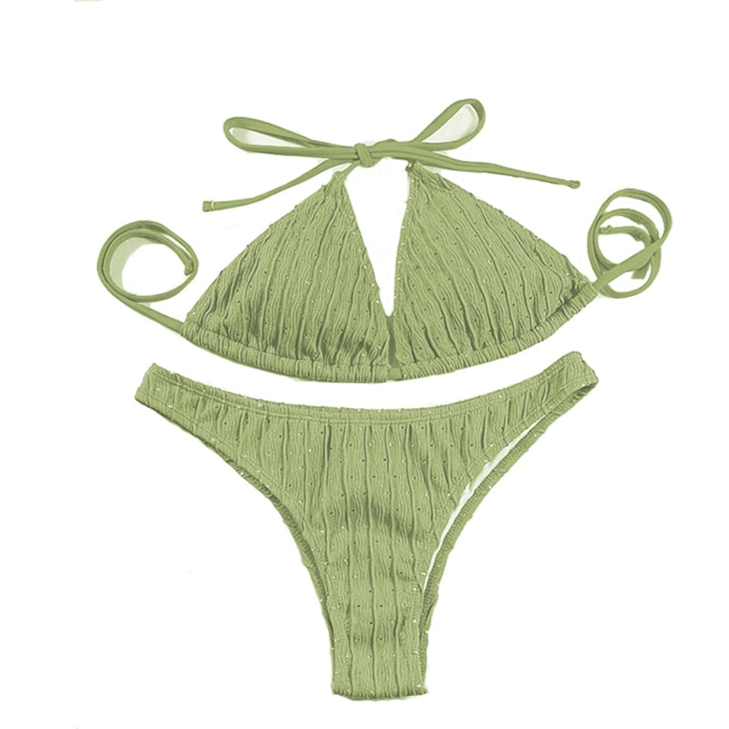 Drawstring Two Piece Swimsuit Bikini Beachwear