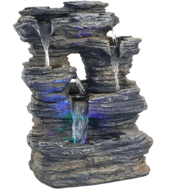 5-Stream Rock Cavern 13.5-Inch Tabletop Water Fountain with LED