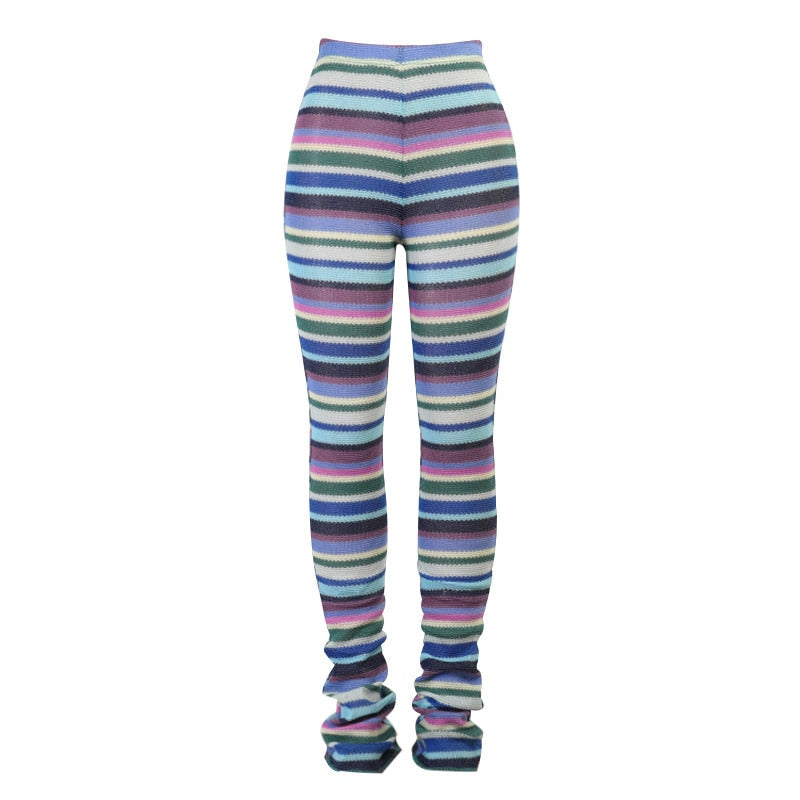 Women Pants High Waist Striped Printed Goth Leggings - peterkaczconnect