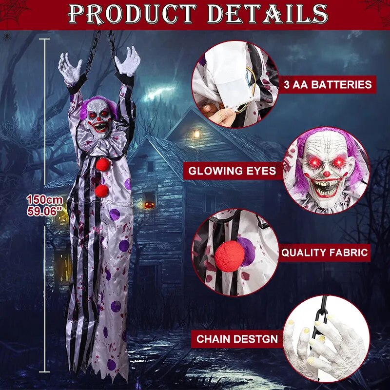 Halloween Animatronic Hanging  Animated Talking Scary Clown