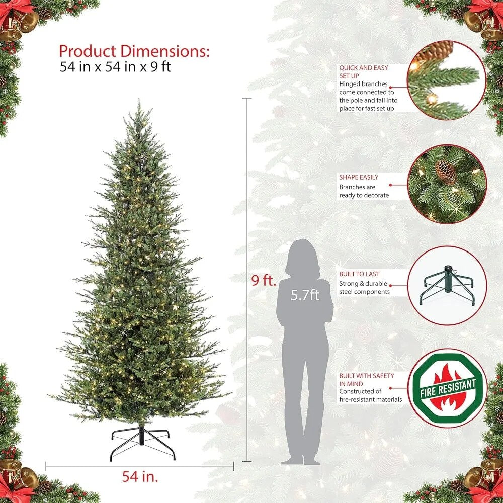 9 Foot Pre-Lit Artificial Christmas Tree With 800 Clear Lights