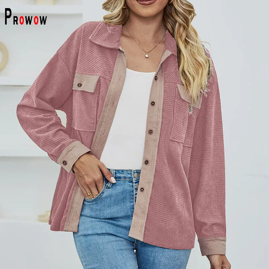 Fashion Knitted Women Coats Solid Color Turn-down Top