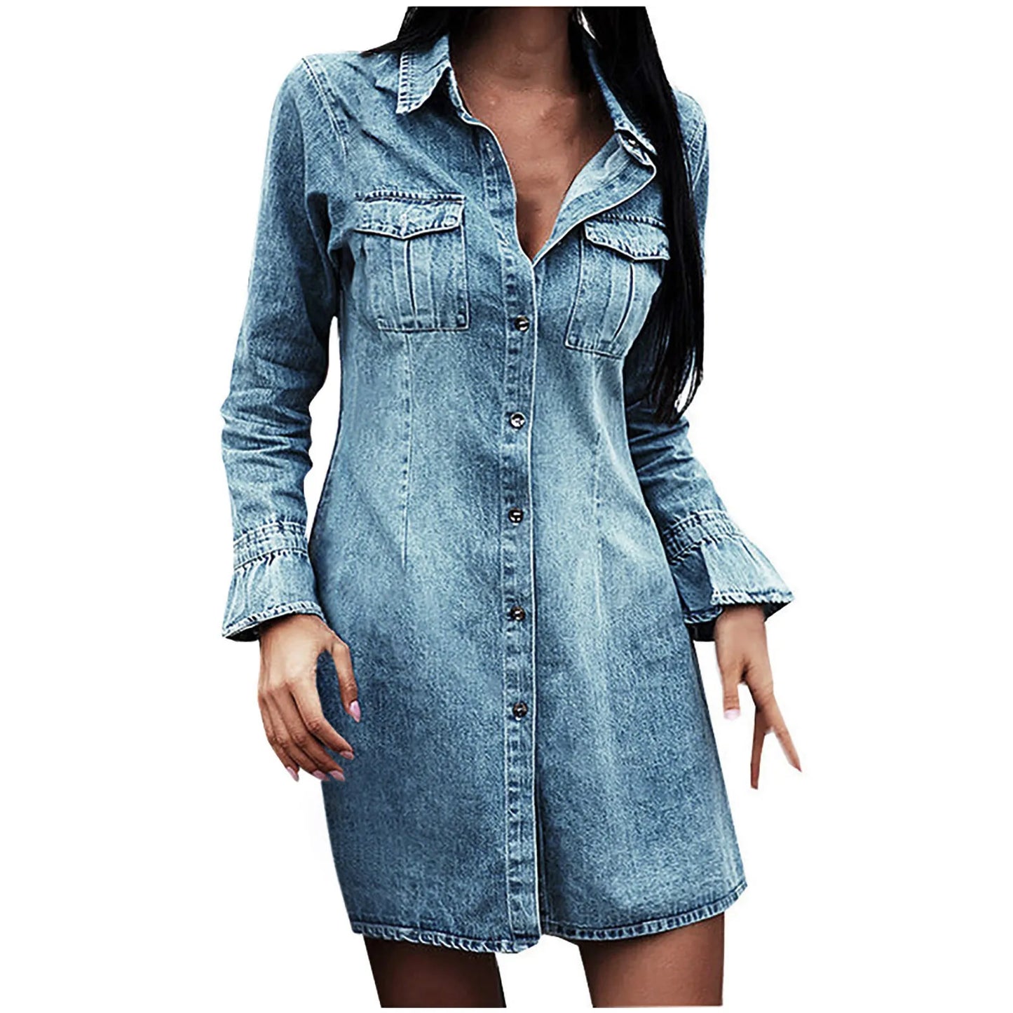 Elegant Dress Denim Party Dresses Long Sleeve